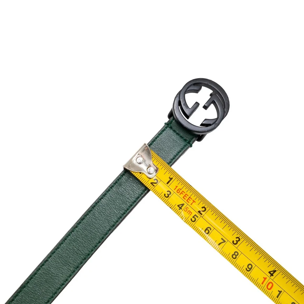 Gucci Kids Interlocking G Green Leather Belt Matte Black Buckle 258395